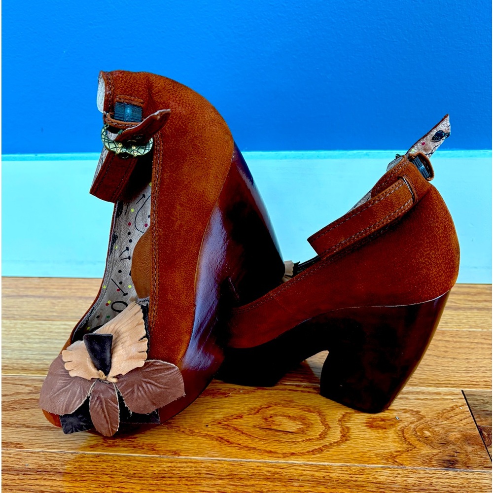 Gorgeous Miss L Fire Platform heels with leather flower detailing